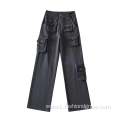 Womens Print Straight Leg Cargo Woven Twill Pants